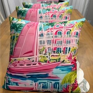 3 Colorful Tropical Print Throw Pillows NEW